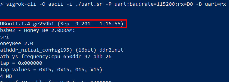 Capture UART affichée dans sigrok/PulseView